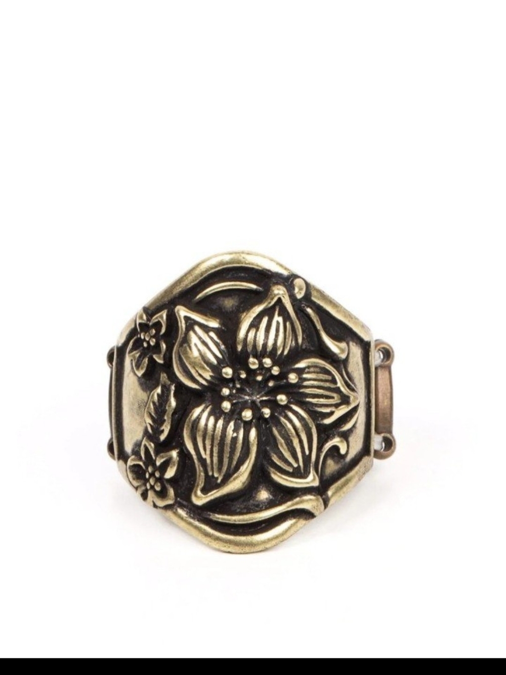 Hibiscus Harbor Paparazzi Antique Brass Floral Statement Ring